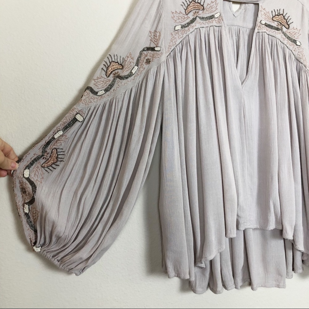Free People Boho Embellished Oversized Flowy Top S - Picture 5 of 8